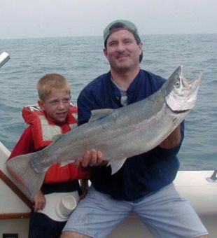 Reeling in a King Salmon on Lake Michigan!